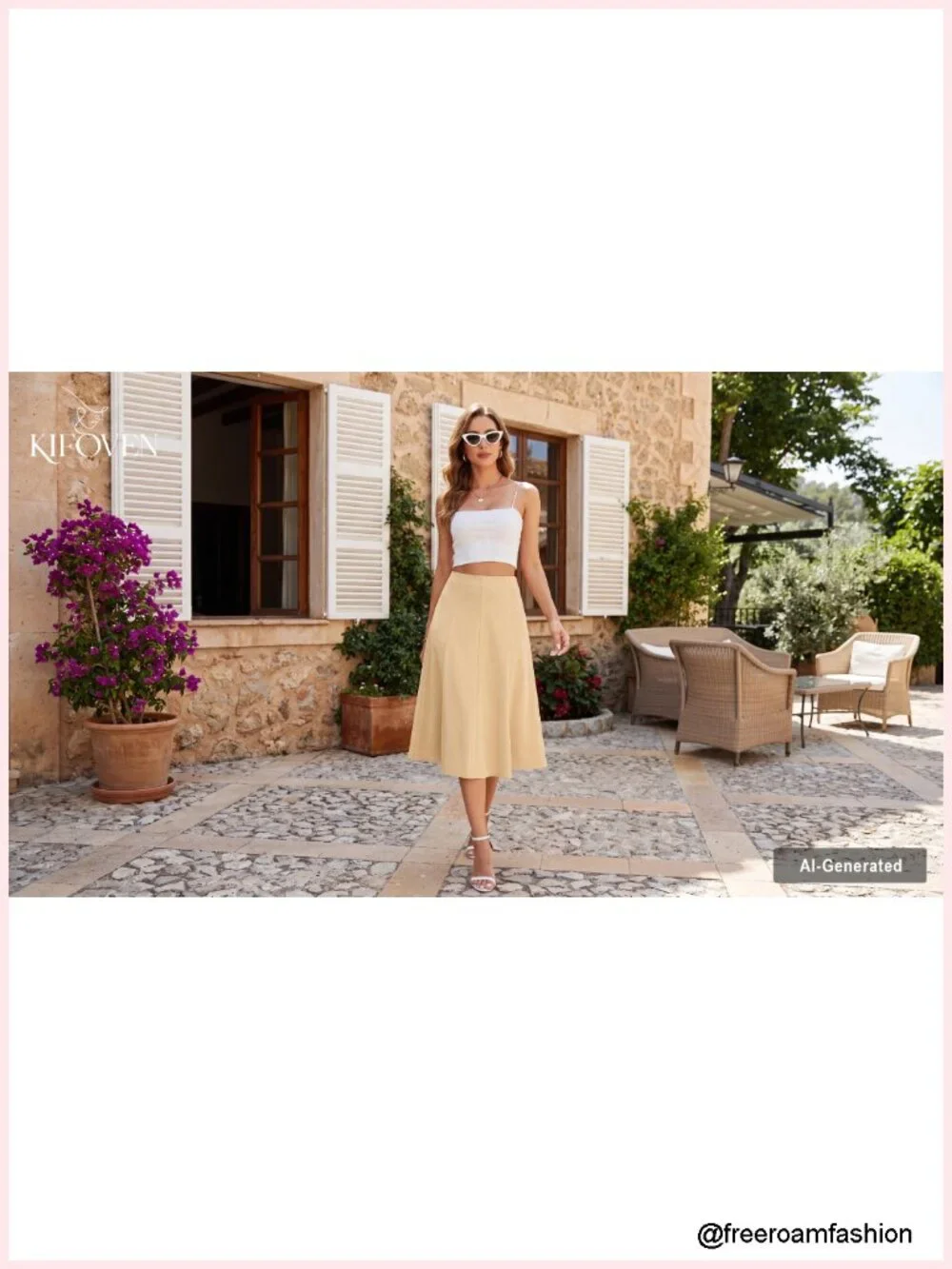 High Waisted Midi Skirt A-Line Flowy Pleated Summer Casual Knee Length Work